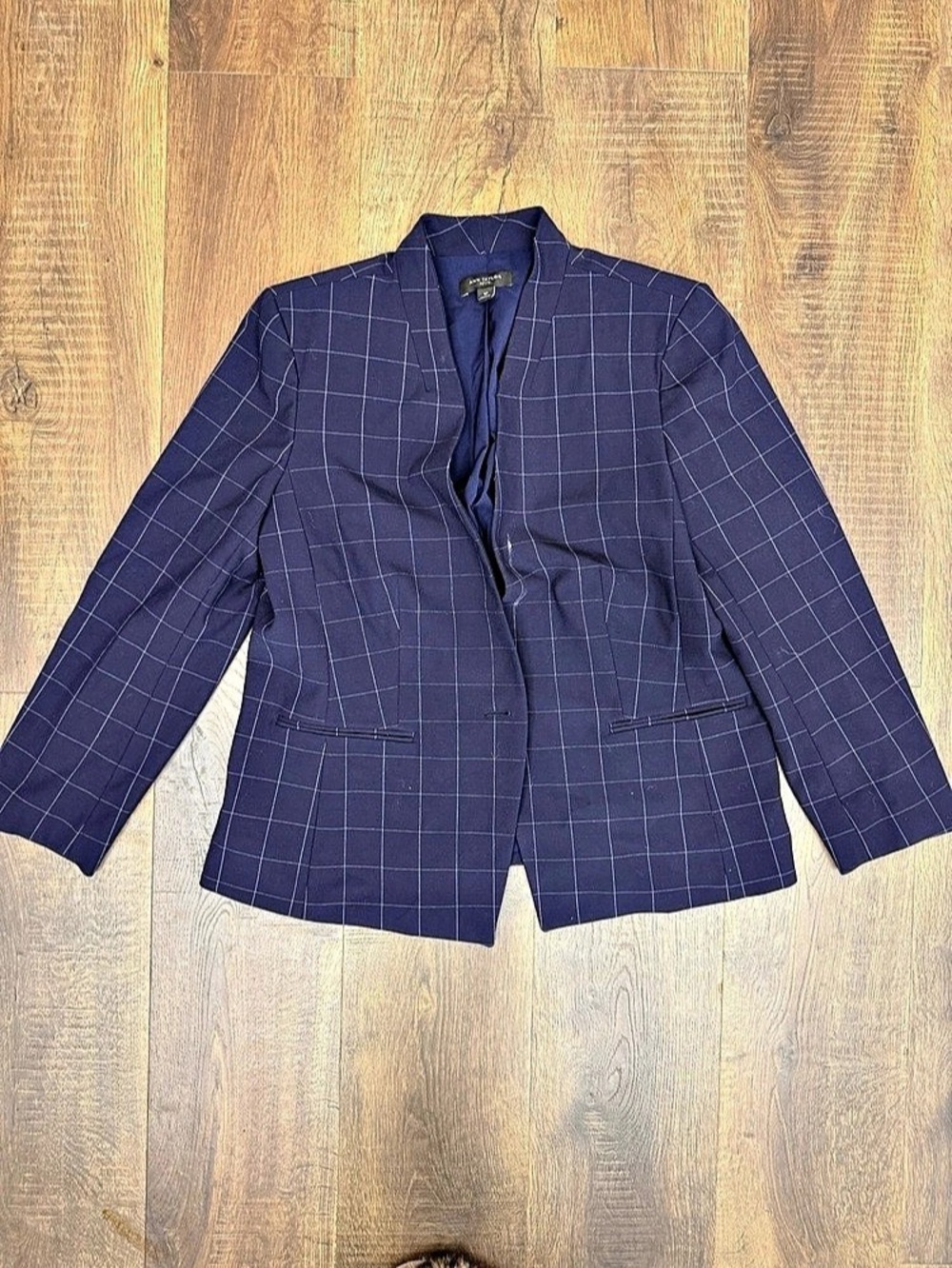 Ann Taylor LOFT Checkered Blazer in Blue Size 16 Like New